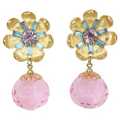 Trifari Pastel Rhinestone Flower Pierced Earrings