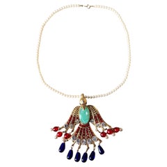 Trifari Patriotic Bird Statement Necklace with Faux Pearls, Rhinestones & Cobalt Trifari Patriotic Bird Statement Necklace with Faux Pearls, Rhinestones & Cobalt