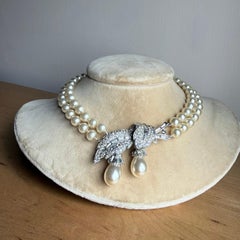 Trifari Pave Pearl Drop Necklace