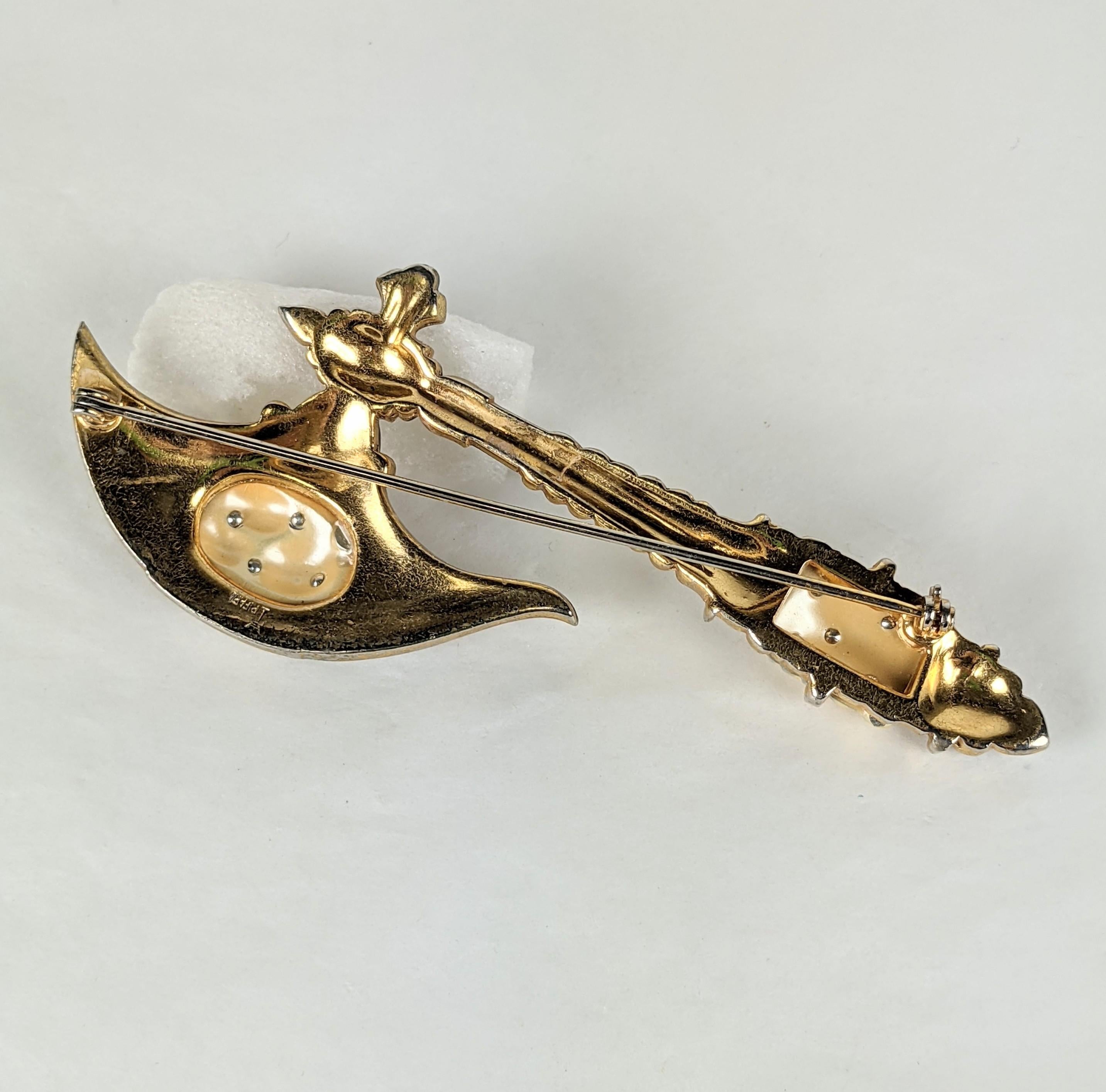 Trifari Pearl Belly Ceremonial  Ming Axe Brooch, Alfred Philippe   1