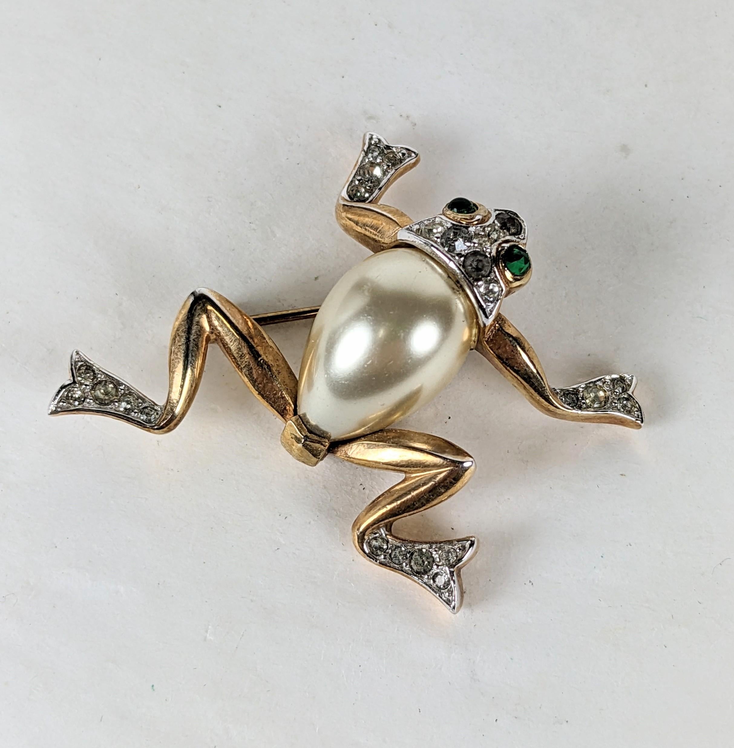 Art Deco Trifari Pearl Belly Mini Frog, Alfred Phillipe