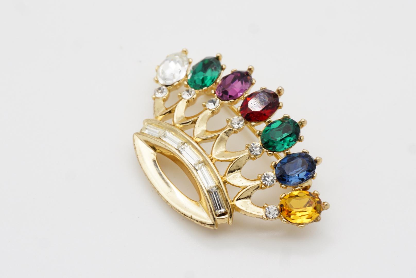 TRIFARI Philippe 1940s DEAREST Royal Crown Crest Coronation Crystal Gold Brooch 5