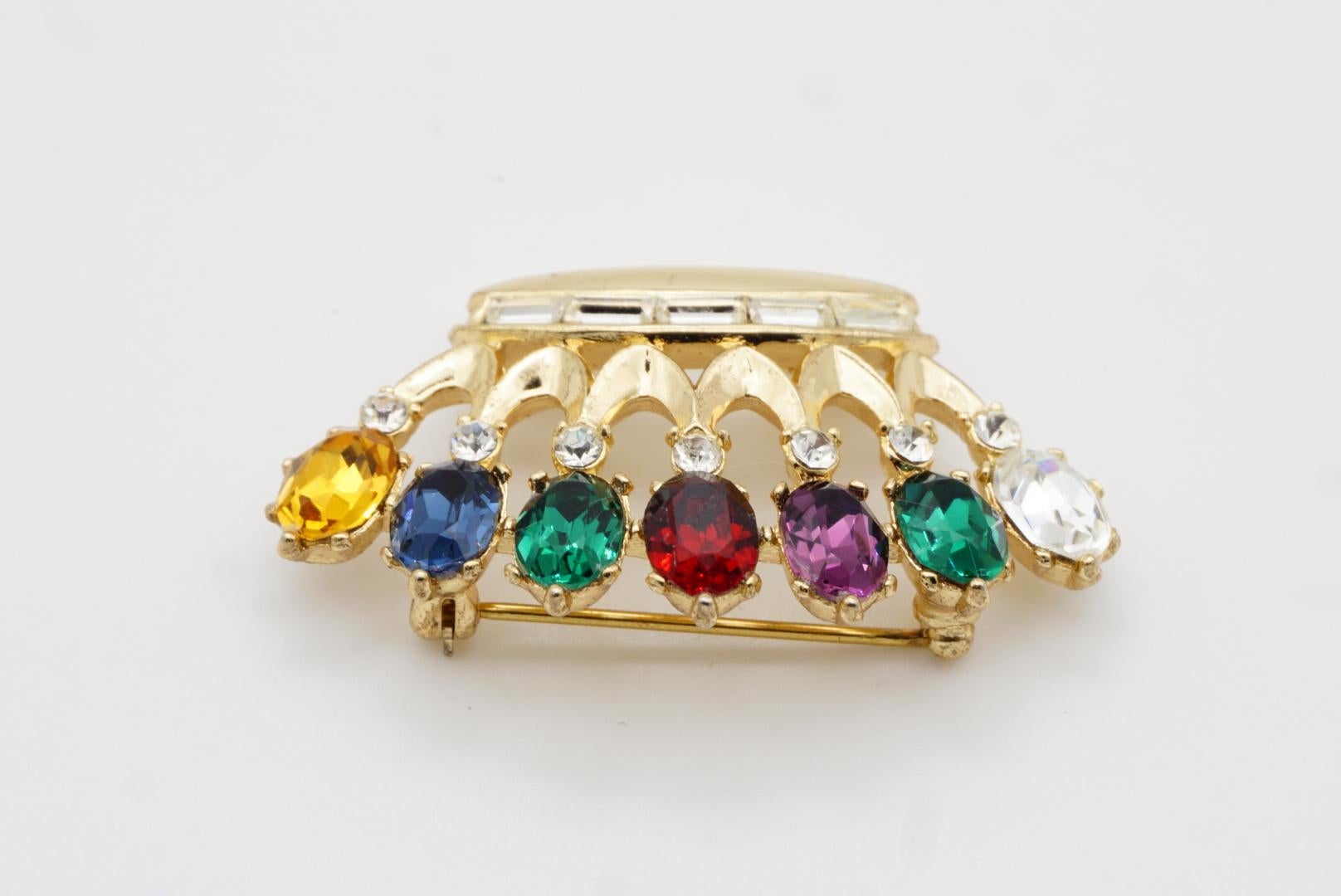 TRIFARI Philippe 1940s DEAREST Royal Crown Crest Coronation Crystal Gold Brooch 6