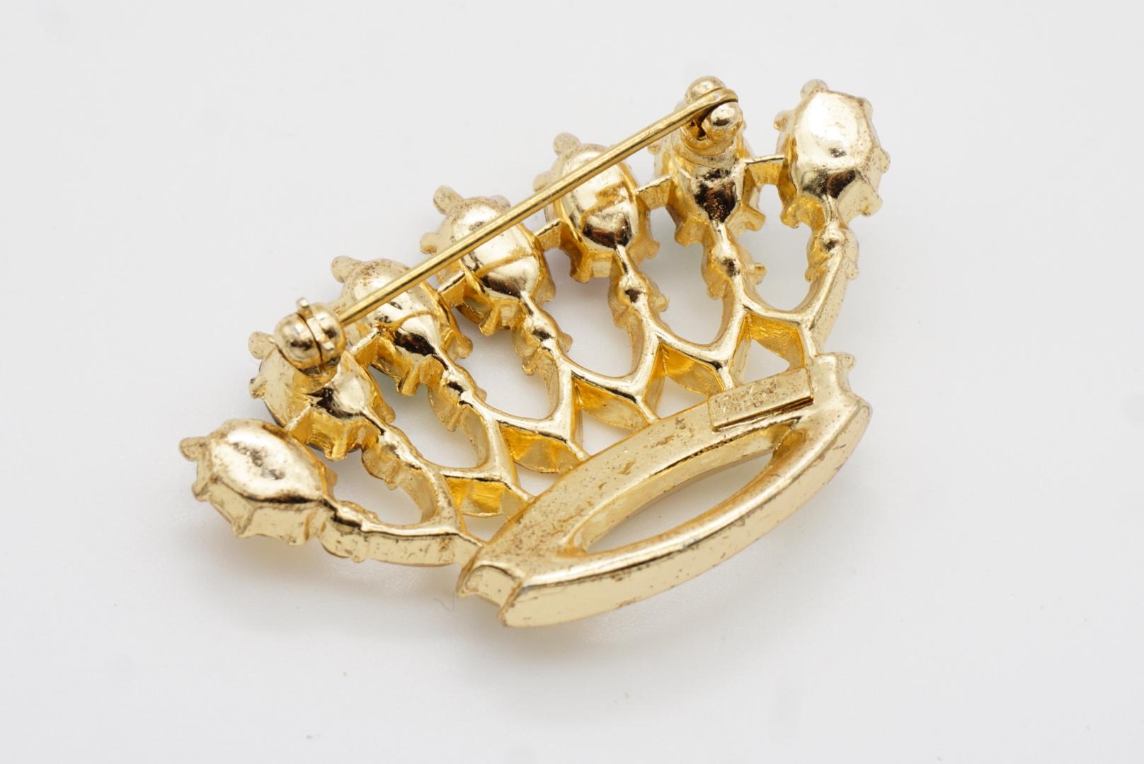 TRIFARI Philippe 1940s DEAREST Royal Crown Crest Coronation Crystal Gold Brooch 7