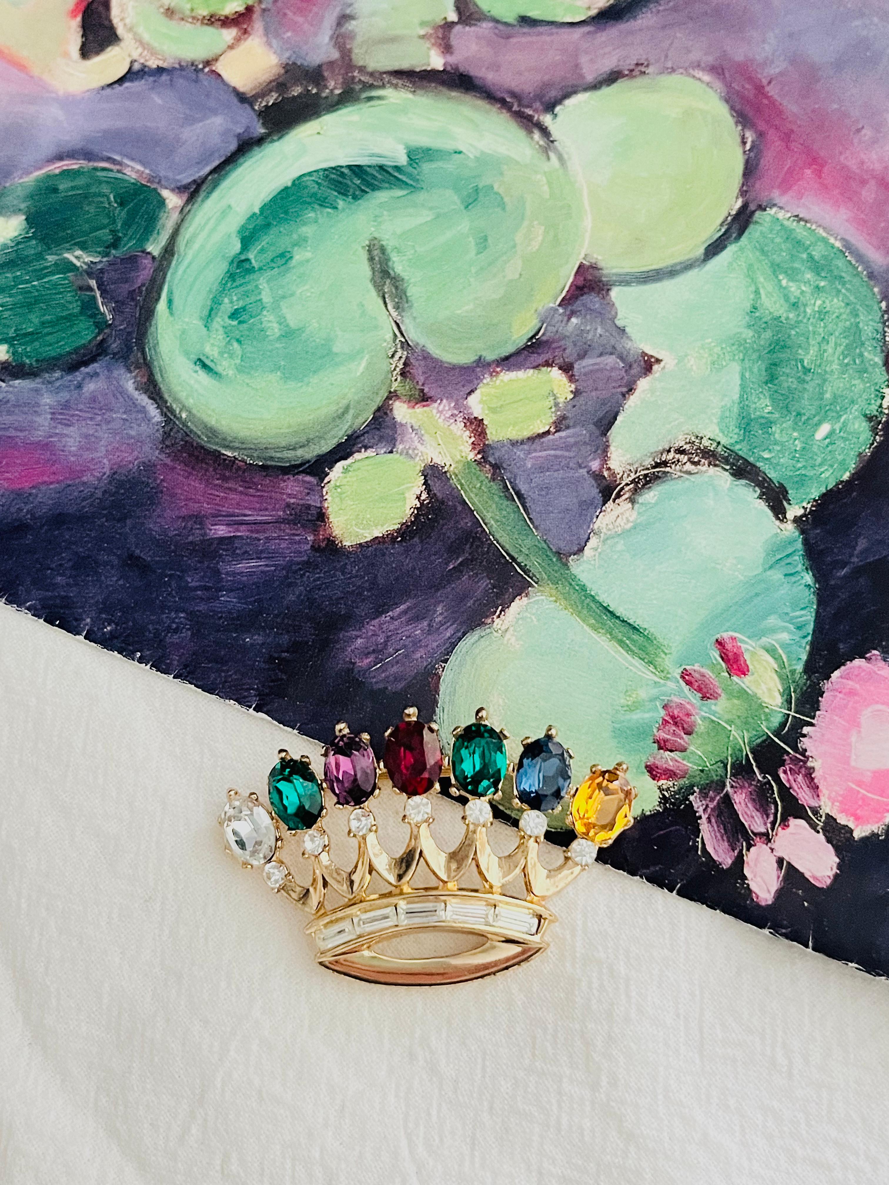 Women's TRIFARI Philippe 1940s DEAREST Royal Crown Crest Coronation Crystal Gold Brooch