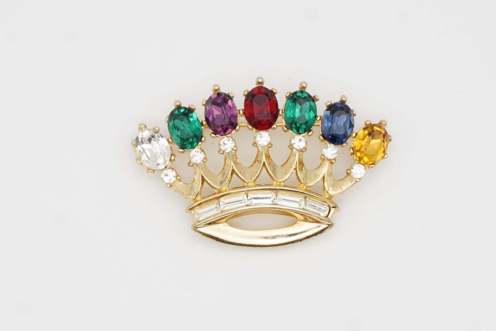 TRIFARI Philippe 1940s DEAREST Royal Crown Crest Coronation Crystal Gold Brooch 3