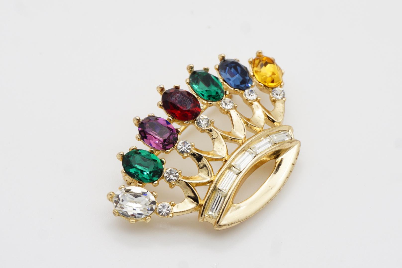 TRIFARI Philippe 1940s DEAREST Royal Crown Crest Coronation Crystal Gold Brooch 4