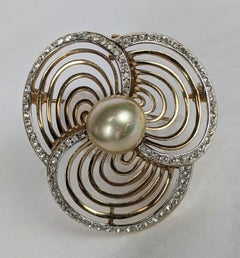 Trifari Pierced and Pave Floral Brooch