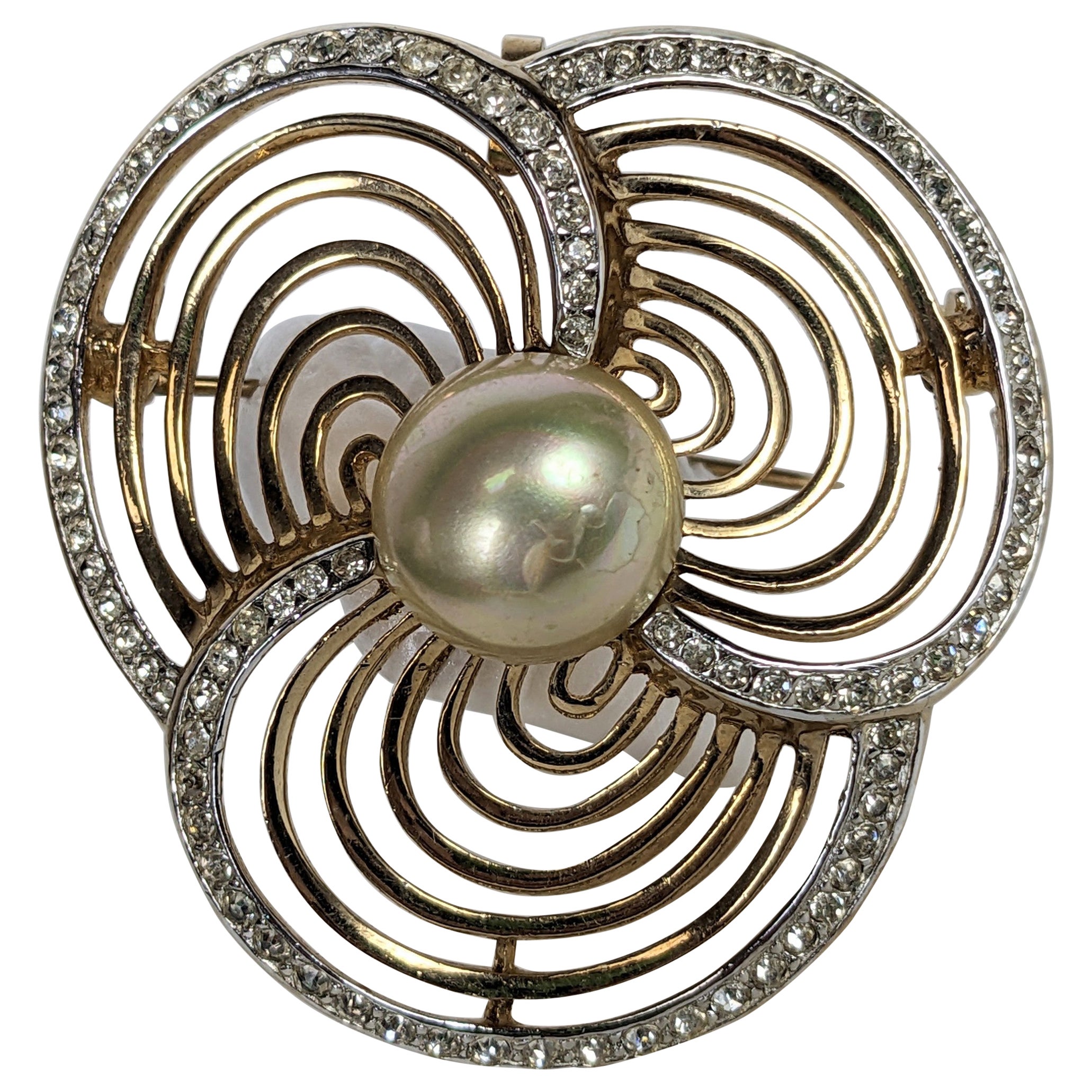 Trifari Pierced and Pave Floral Brooch