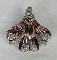 Trifari Pink Gold and Pave Orchid Clip