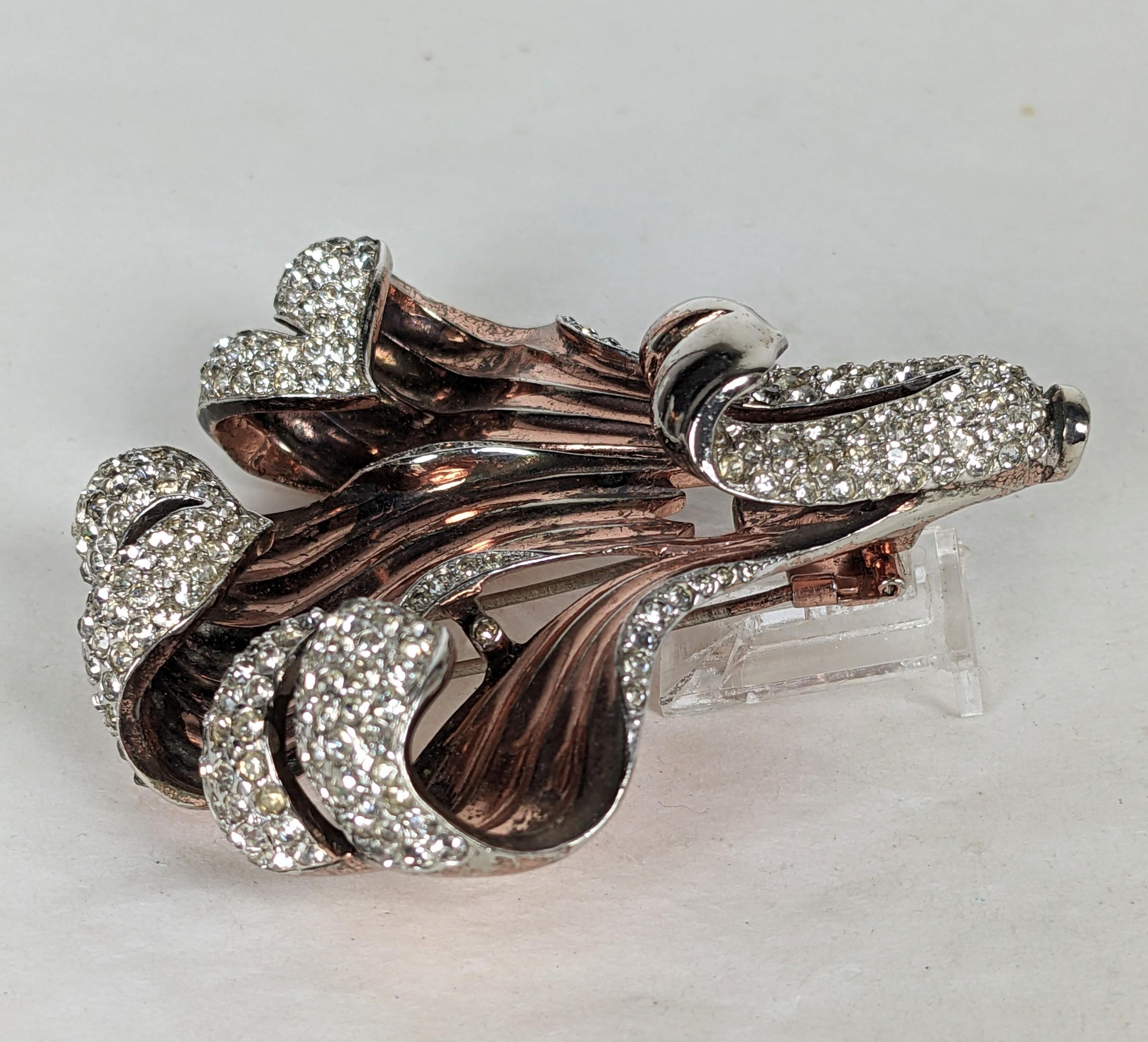 Trifari Pink Gold and Pave Orchid Clip  In Good Condition For Sale In New York, NY