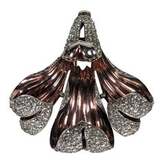 Trifari Pink Gold and Pave Orchid Clip