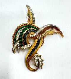 Trifari Rare 1960s Gold-Tone Sea Dragon Brooch with Cabochons