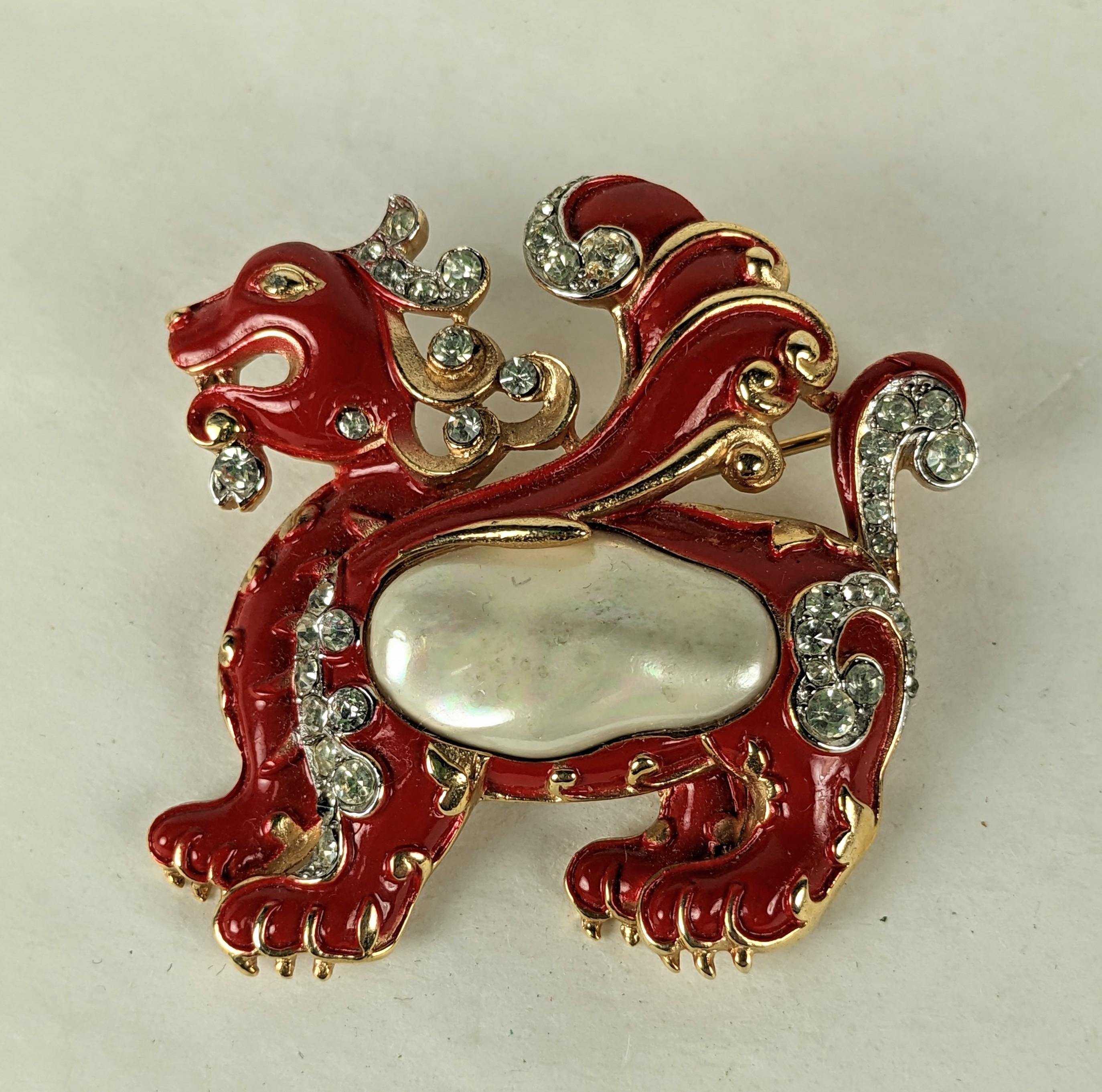 Women's or Men's Trifari Red Pearl Belly Dragon, Alfred Phillipe For Sale