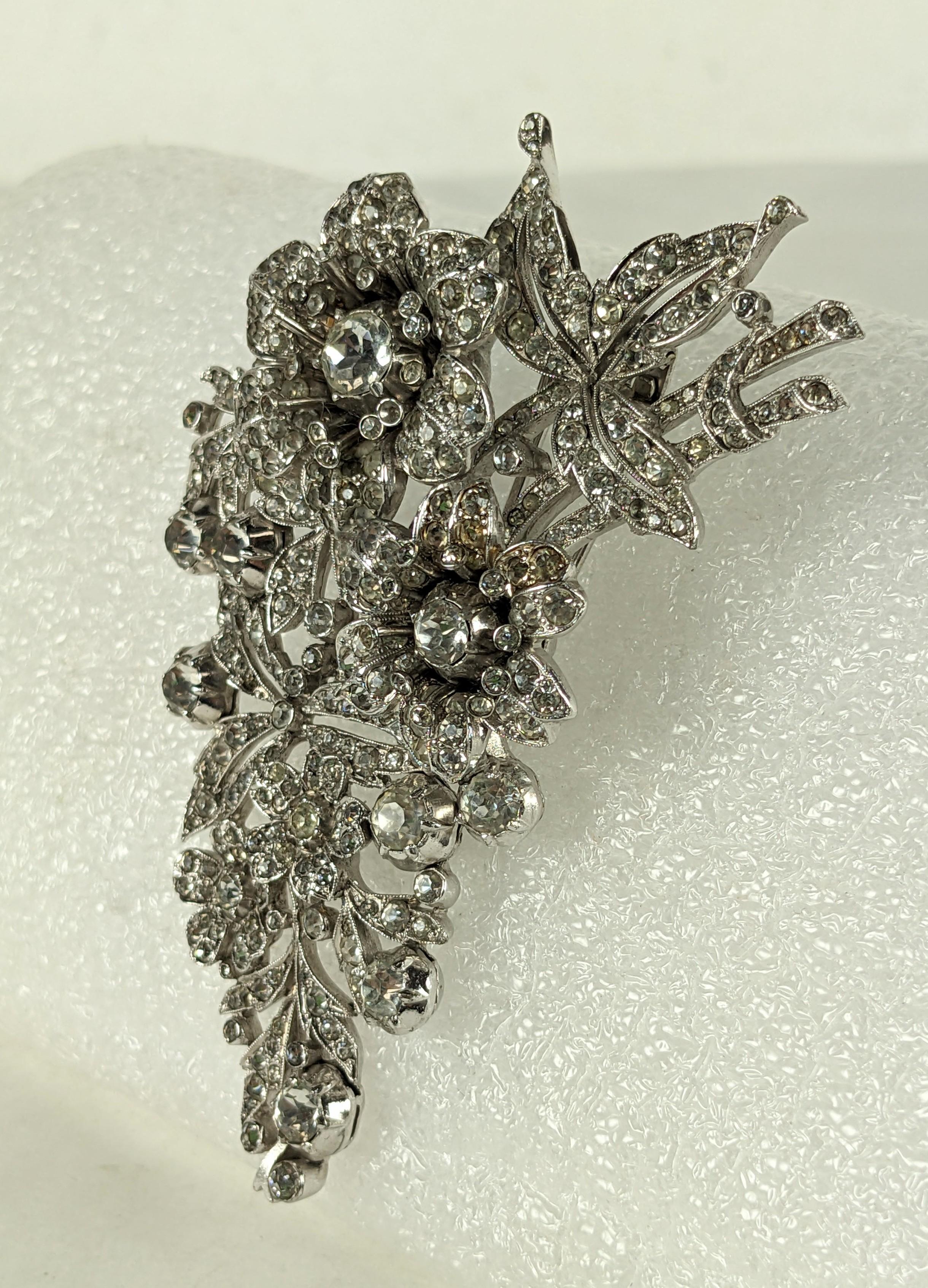 Art Deco Trifari Regence Tremblant Pave Floral 18th Century Clip Brooch, Alfred Philippe For Sale