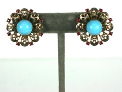 Trifari Retro Sterling Turquoise Earrings, Alfred Phillipe
