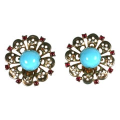Trifari Retro Sterling Turquoise Earrings, Alfred Phillipe