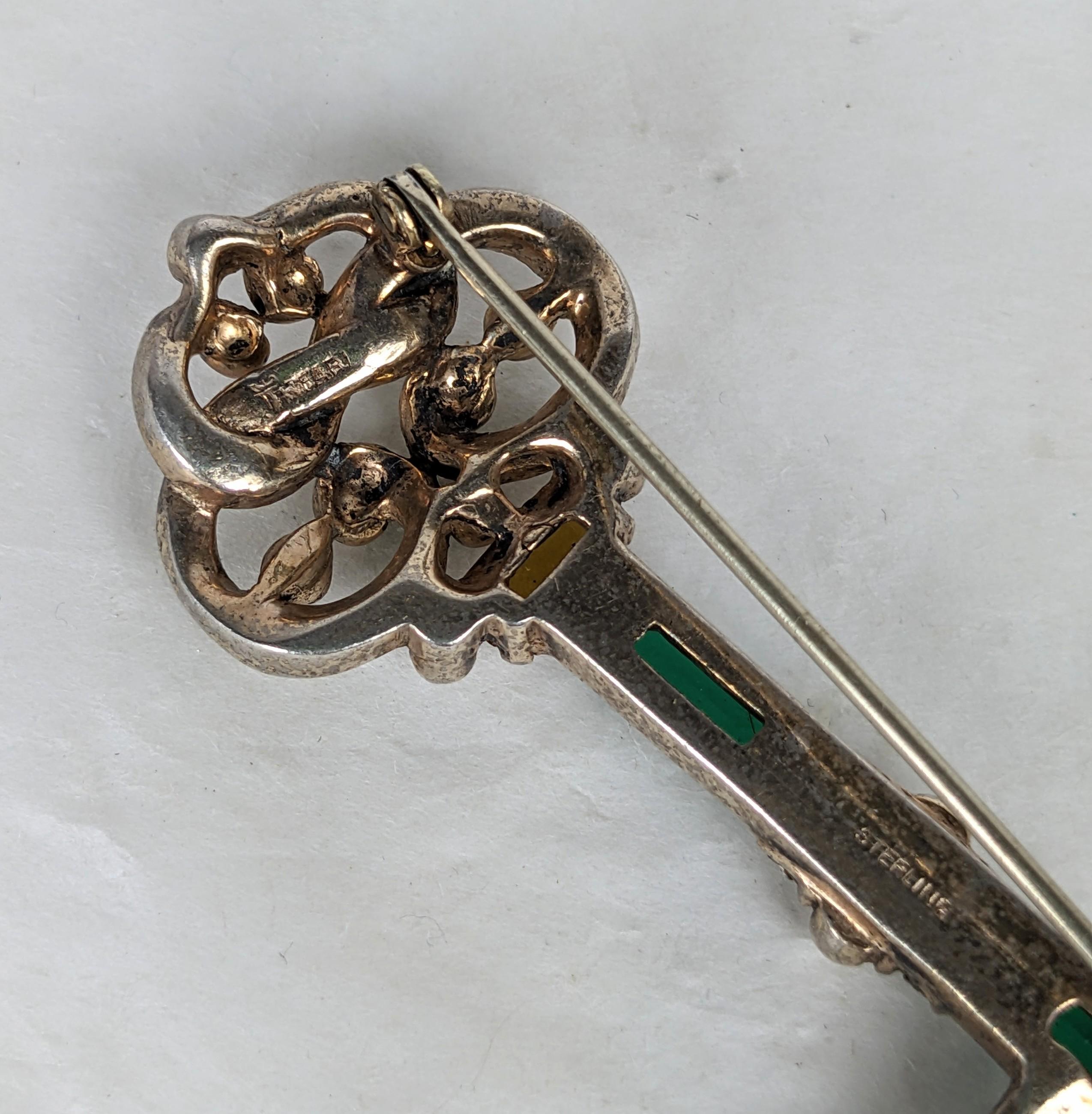 Trifari Retro Sterling Vermeil Jeweled Key Brooch, Alfred Philippe For Sale 1