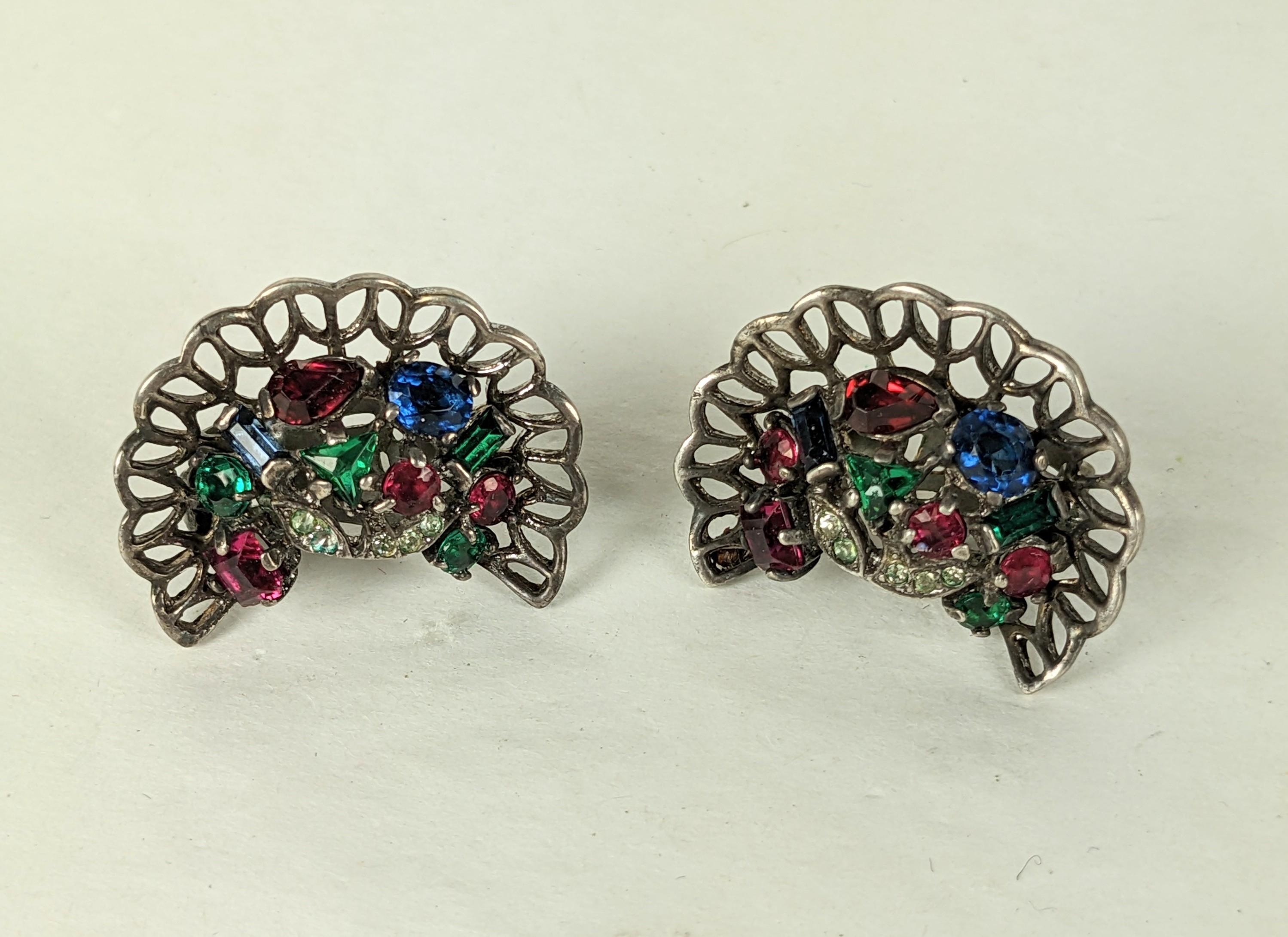 Retro Trifari Riviera Series Jeweled Earrings, Alfred Philippe For Sale