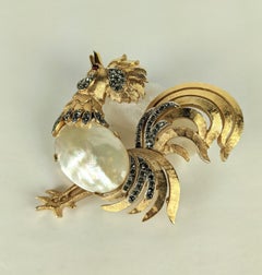 Trifari Rooster Pearl Belly Brooch