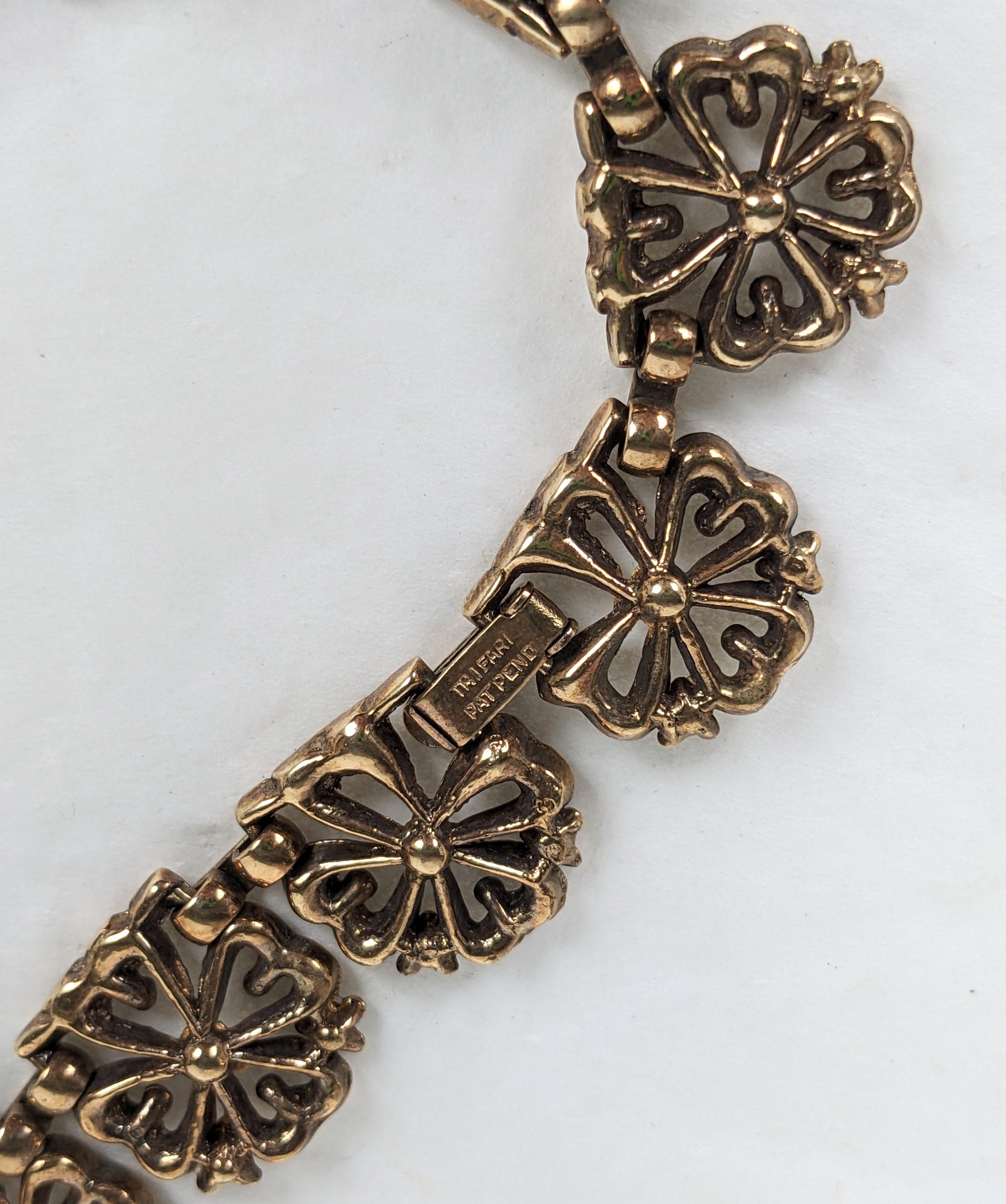 Trifari Rose Gold Pave Pansy Link Necklace In Good Condition For Sale In New York, NY