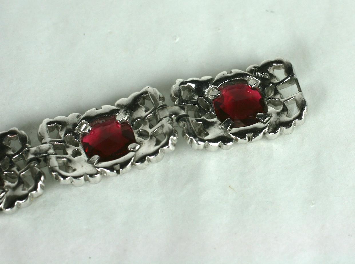 Trifari Ruby Art Deco Bracelet, Alfred Phillipe In Excellent Condition For Sale In New York, NY
