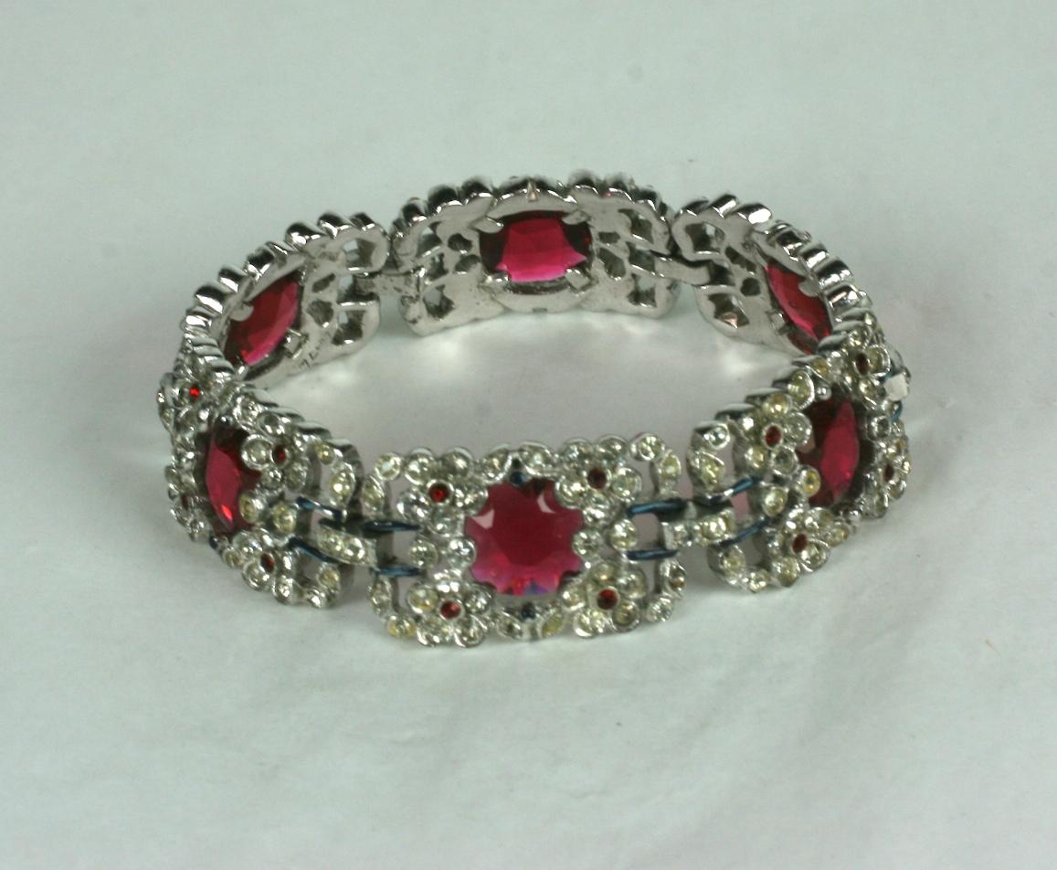 Women's or Men's Trifari Ruby Art Deco Bracelet, Alfred Phillipe For Sale