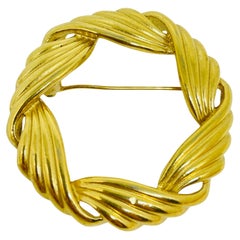 TRIFARI broche de diseño vintage en forma de círculo firmado en tono dorado