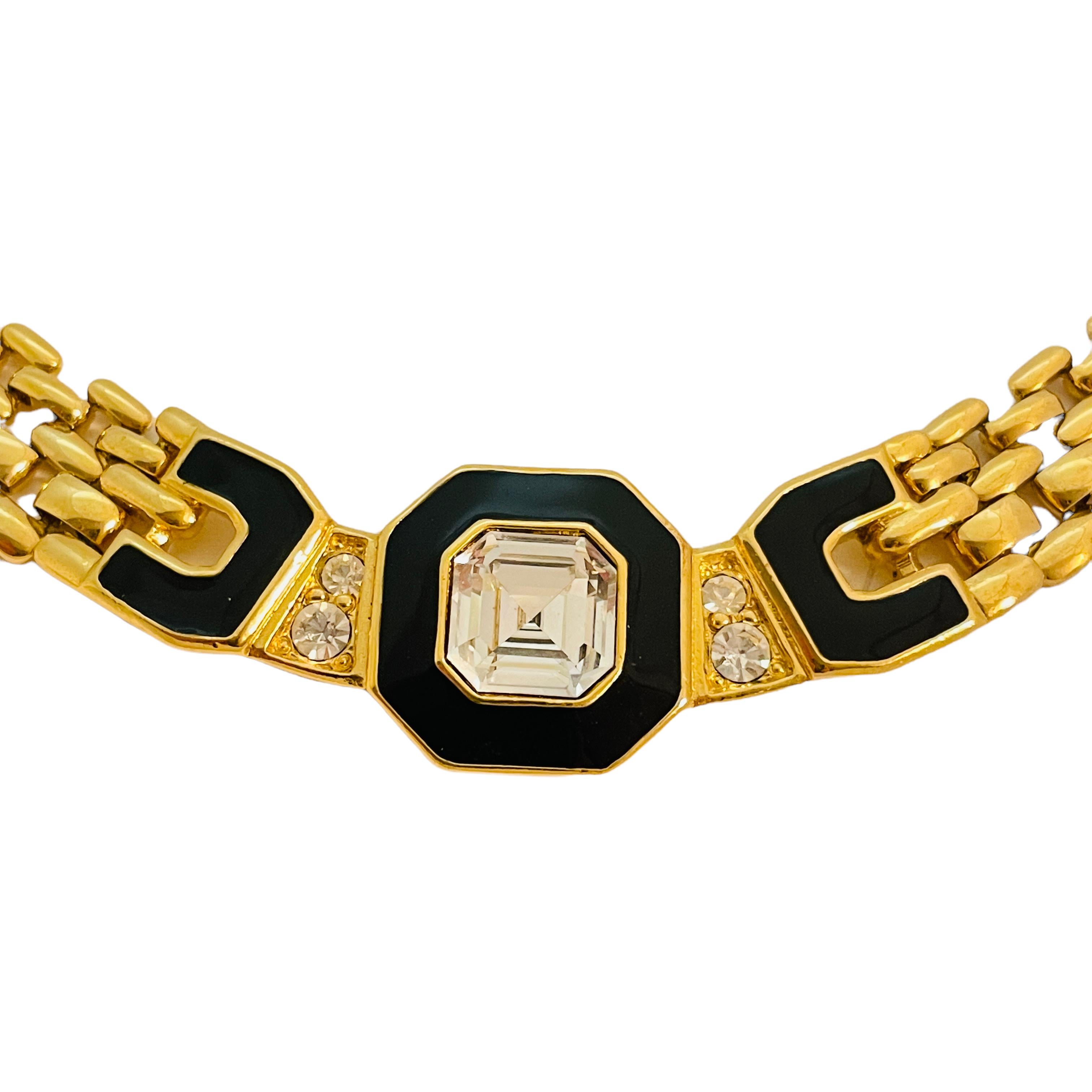 TRIFARI signed vintage gold tone crystal enamel designer necklace For Sale 1