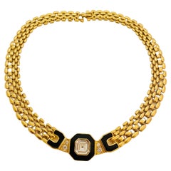 TRIFARI signed vintage gold tone crystal enamel designer necklace