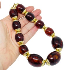 TRIFARI - Collier en perles signé vintage en faux ambre et ton or