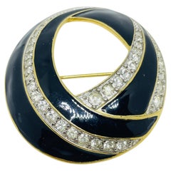 TRIFARI signiert Vintage Gold Ton Strass Emaille Designer Brosche