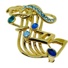 TRIFARI signiert Vintage Gold Ton Strass Musiknoten Designer Brosche