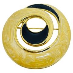 TRIFARI signed vintage gold tone swirl enamel designer brooch