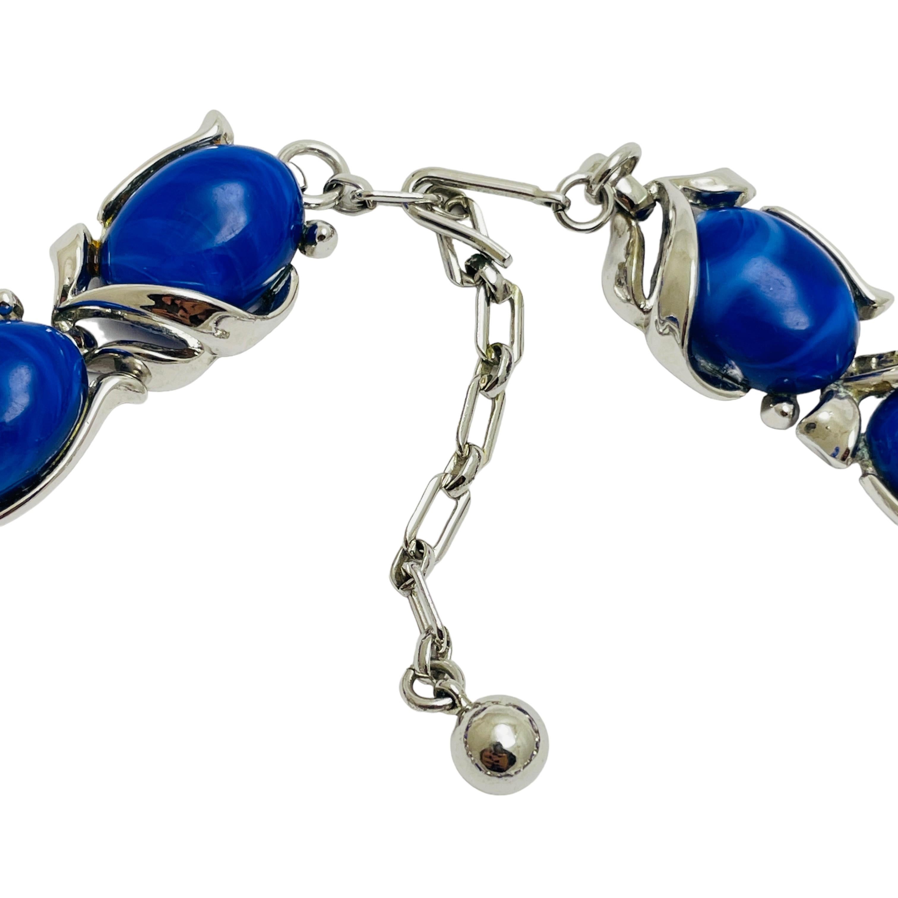 TRIFARI signed vintage silver blue lucite designer necklace In Good Condition In Palos Hills, IL
