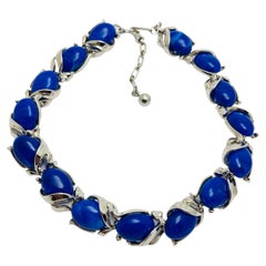 TRIFARI signed Vintage silver blue lucite designer necklace