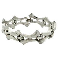Trifari Silver Plated Brushed and Shiny Abstract Link Bracelet circa 1960s
