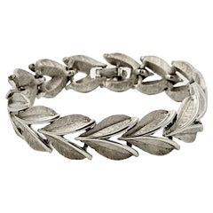Trifari Silver Plated Brushed and Shiny Leaves Link Bracelet circa 1960s