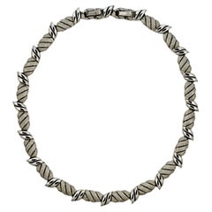 Trifari Silver Plated Brushed and Shiny Link Design Necklace circa 1960s