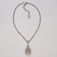 Trifari Silver Tone Rhinestone Tremblant Pendant and Necklace circa 1950s