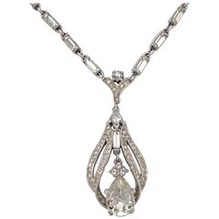 Vintage Trifari Silver Tone Rhinestone Tremblant Pendant and Necklace circa 1950s