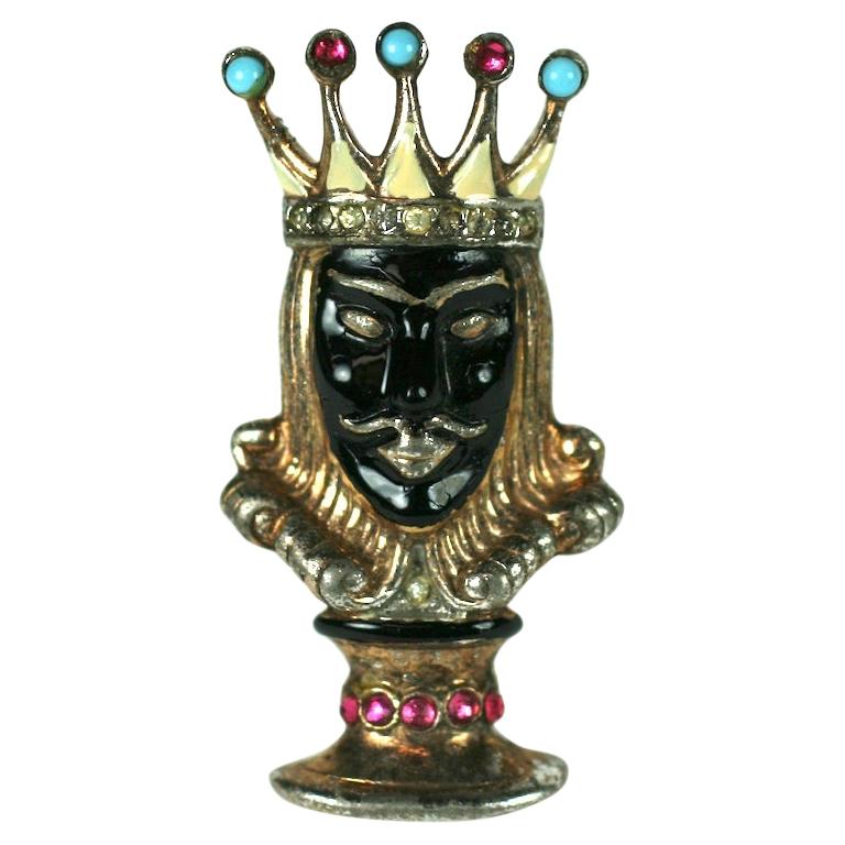 Trifari Sterling Alfred Philippe Black King Chess Piece Clip Brooch.