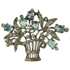 Trifari Sterling Aqua Giardinetto Brooch, Alfred Phillipe