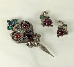 Trifari Sterling Ruby "Talisman" Brooch Earring Set, Alfred Philippe