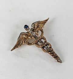 Trifari Sterling Vermeil Caduceus Brooch