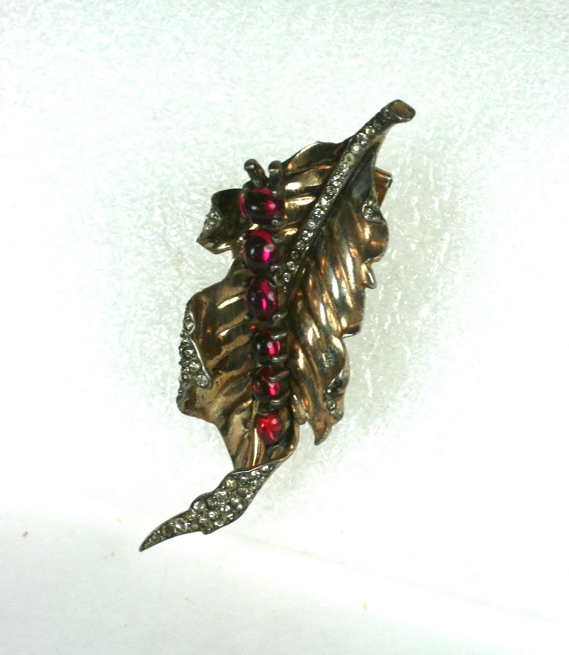 Art Deco Trifari Sterling Vermeil Caterpillar on Leaf For Sale