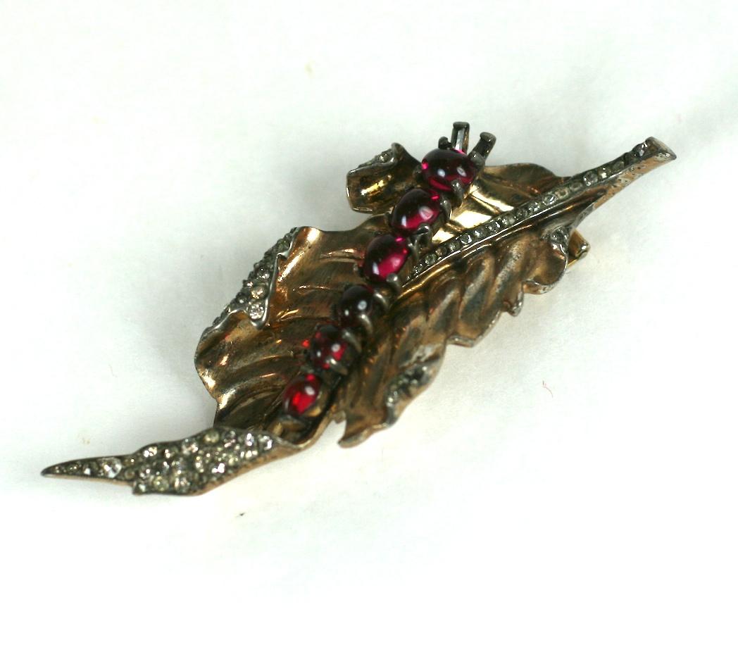 Trifari Sterling Vermeil Caterpillar on Leaf In Good Condition For Sale In New York, NY