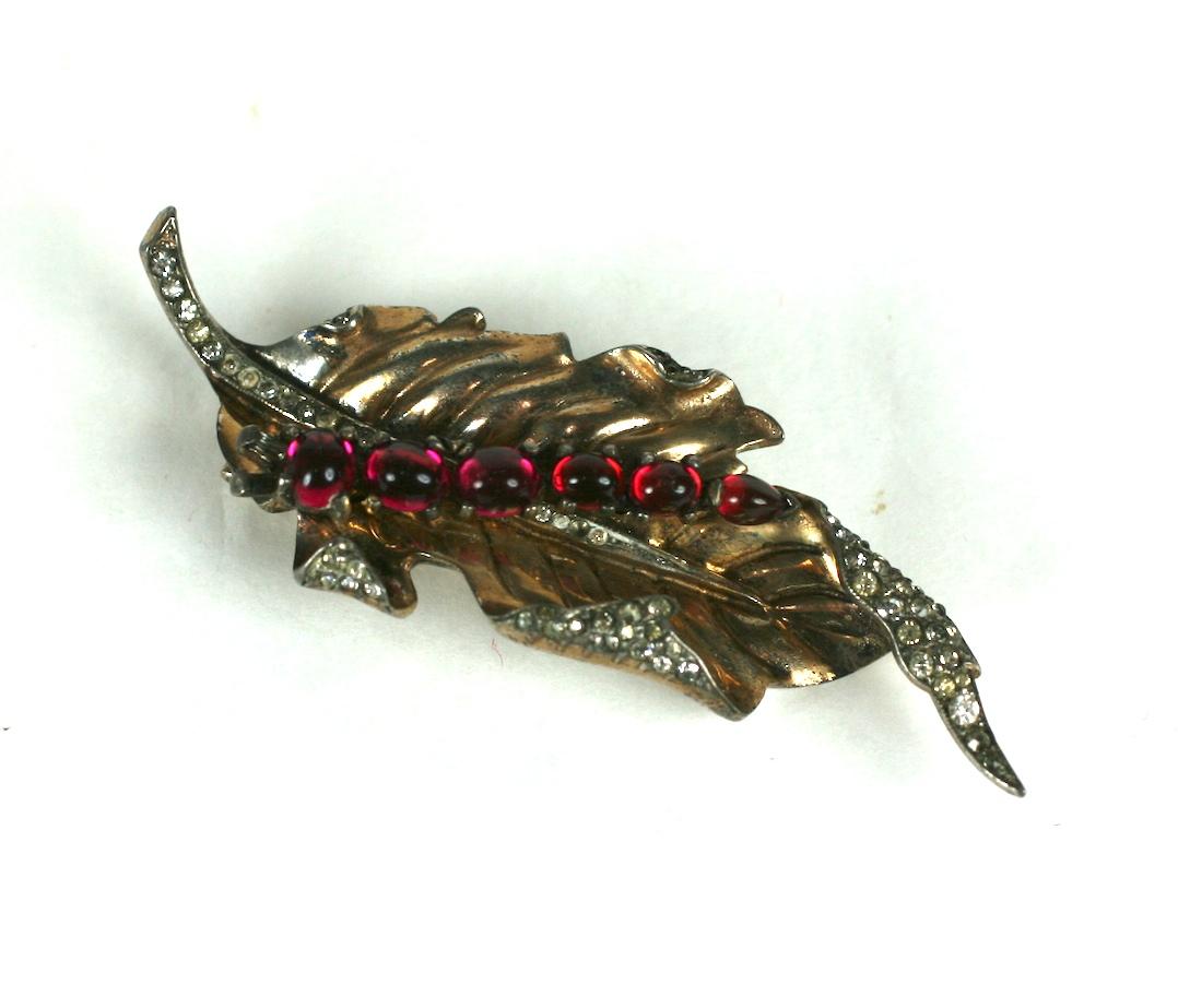 Women's or Men's Trifari Sterling Vermeil Caterpillar on Leaf For Sale
