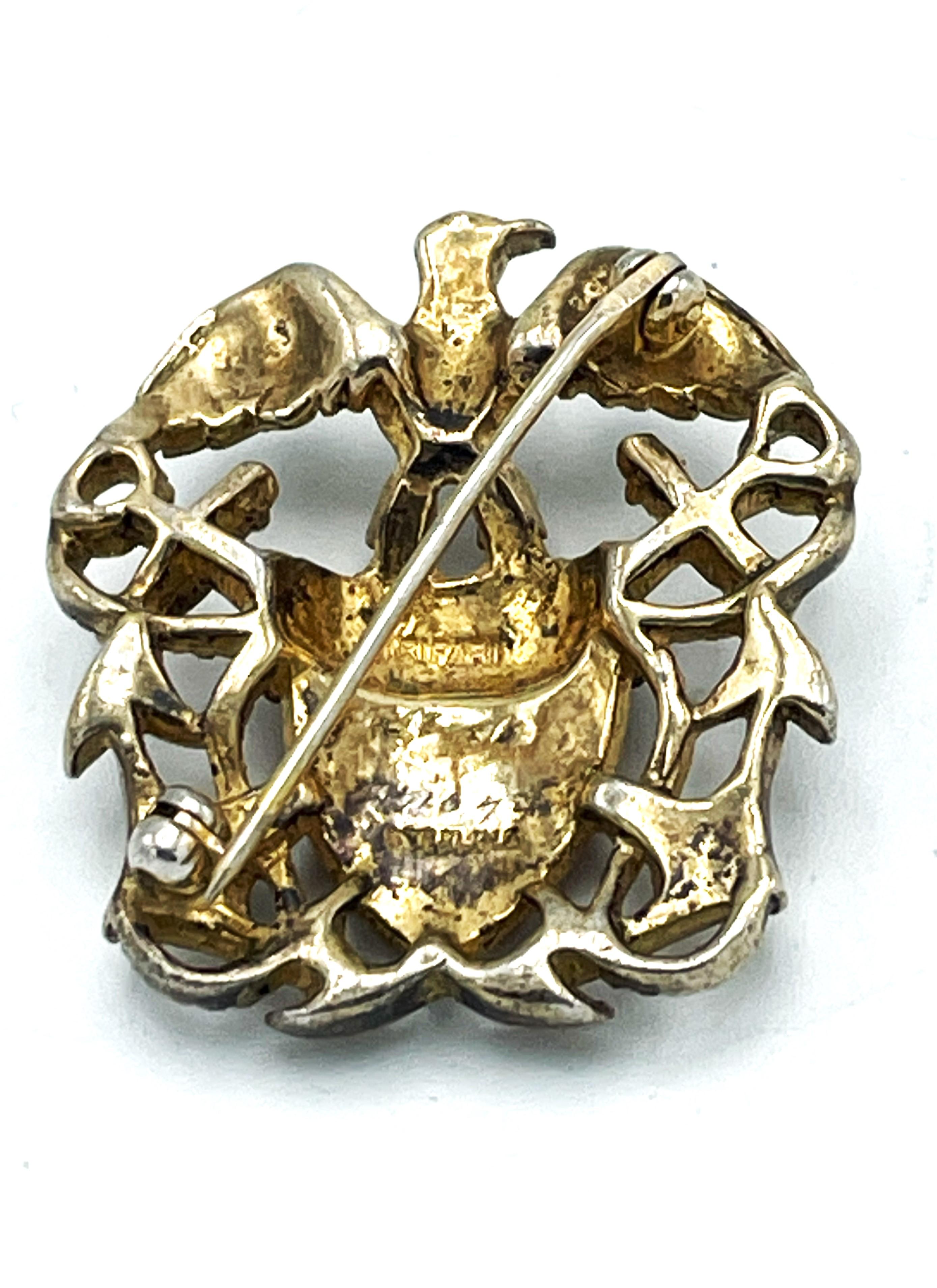 TRIFARI STERLING WW2 patriotic Eagle and crossed Anchors US Navy brooch, 1940's For Sale 1