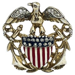 TRIFARI STERLING Broche patriótico de la Segunda Guerra Mundial con águila y anclas cruzadas, US Navy, años 40